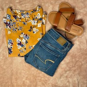 EUC medium goldenrod Pink Rose blouse.